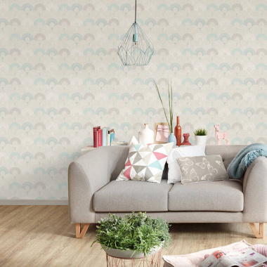 Papier peint expansé sur intissé - Rétro - Cercles design - Ambiance salon