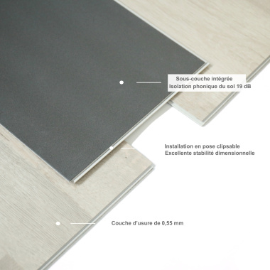 Zoom technique sur la dalle vinyle clipsable Ultime Plus - Patchwork bois blanc