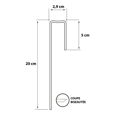 Croquis technique des agrafes de fixation pour la pose de gazon synthétique - 20 cm x 2,9 cm