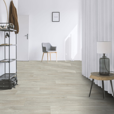 Sol Vinyle Textile Grande largeur - Aspect parquet chêne blanchi - Couloir