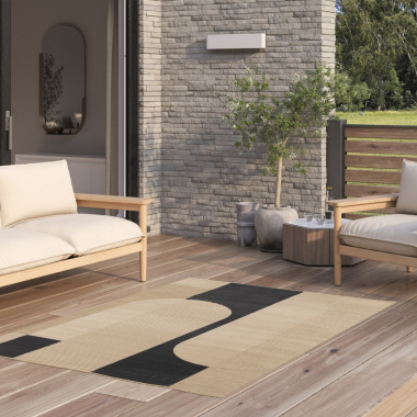 Tapis intérieur et extérieur en relief - Roma - Beige et noir - salon