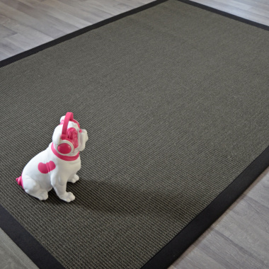 Tapis sisal Yucatan anthracite ganse coton noire