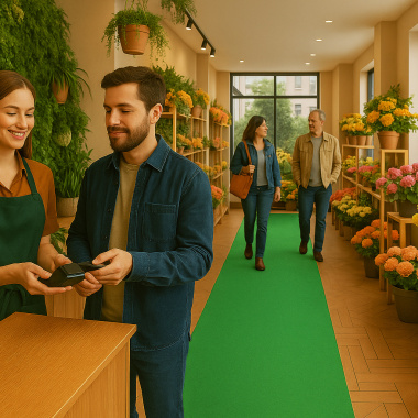 Moquette filmée - Stand Event - Vert - Tapis de passage dans un commerce