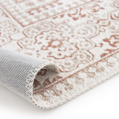 Tapis à motif oriental en tissus chenille recyclé - Janah - Crème et rouge brique - envers