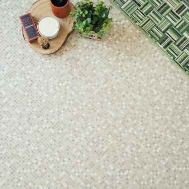 Sol Vinyle envers textile carrelage mosaïque beige - vue de haut