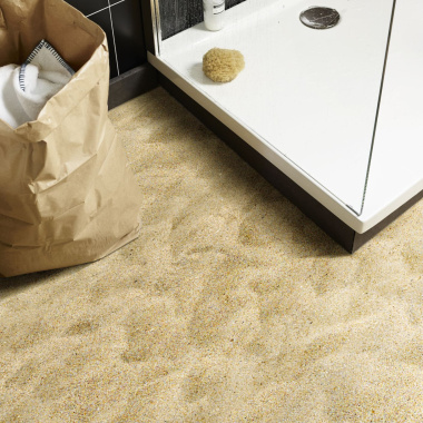 Tapis vinyle sur mesure imprimé plage de sable adapté aux pièces humides