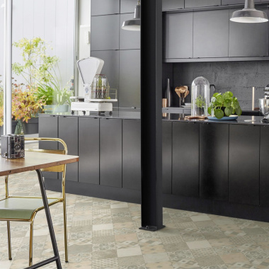 Sol PVC Best - Carreaux Art Déco - Crème et gris - Cuisine