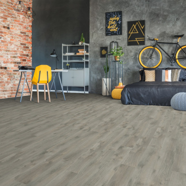 Parquet vinyle rigide Ultime - Pose clipsable - Chêne gris - chambre