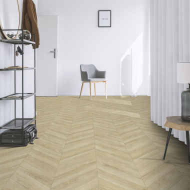 Sol Vinyle à envers gris - Motif chevrons - Chêne clair - couloir