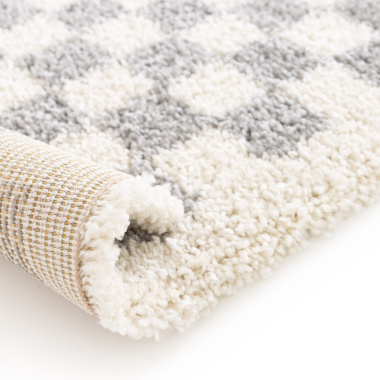 Tapis damier à poils longs - Colorama - Gris coloré - envers