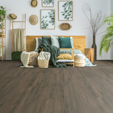 Lame Sol PVC click à plat - Parquet Chêne brun - chambre