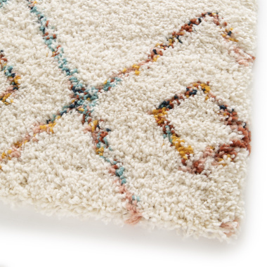 Tapis motif berbère - Ouna - Écru et losanges multicolore - coin