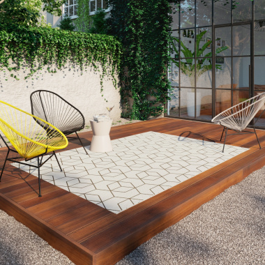 Tapis Graphique Essenza Crème - Cubes 3D - Extérieur