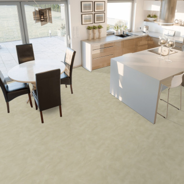 Sol Vinyle textile Rénove - Envers gris - Béton lissé sable - cuisine ouverte