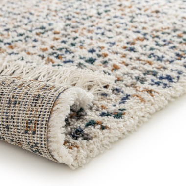 Tapis motif berbère à franges - Tribus du désert - Bleu touareg, camel - envers