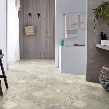 Sol PVC Best - Carreaux Art Déco - Crème et gris - Salle de bain