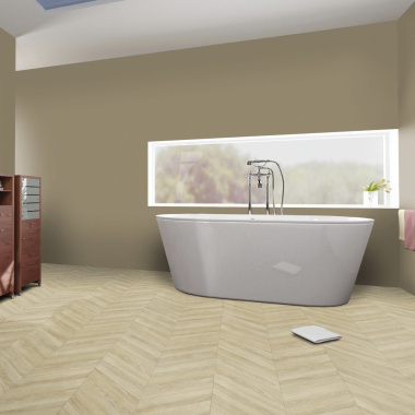 Sol Vinyle à envers gris - Motif chevrons - Chêne clair - salle de bain