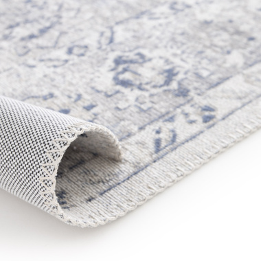 Tapis à motif oriental en tissus chenille recyclé - Yanis - Gris et bleu - envers