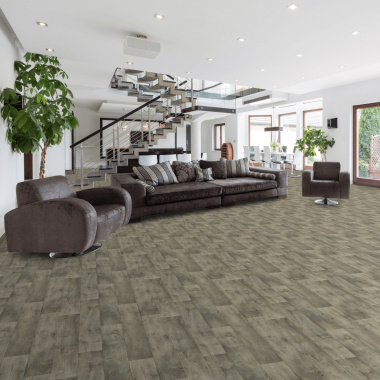 Sol Vinyle Textile Haute Performance - Aspect parquet chêne rustique gris - salon