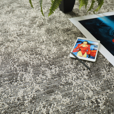 Tapis sur mesure tissé plat Jambi nuances gris minéral - gros plan