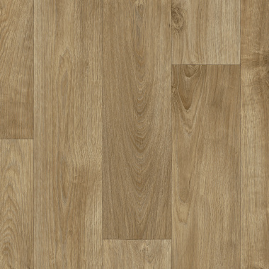 Sol vinyle Batimax Tavel T14 imitation parquet bois brun naturel, avec des lames aux veinages marqués et aux nuances chaleureuses