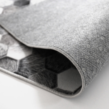 Tapis toucher soft - Imprimé peau de vache - Patchwork gris - Tranche retournée