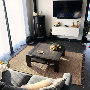 Tapis naturel en jute et coton - Néo-ethnique marron - Ambiance salon