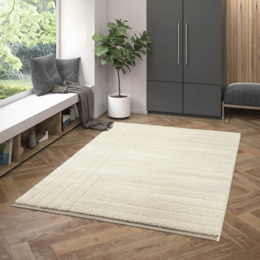 Tapis en relief géométrique - Andréa - Écru et beige naturel - salon