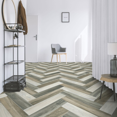 Sol Vinyle Link - Imitation parquet coloré bâton rompu - Surface satinée - Couloir