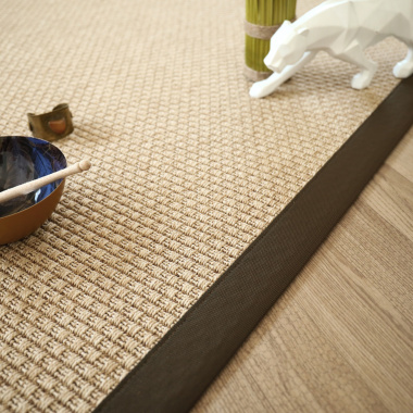 Tapis Natté Sumatra Naturel - Ganse coton Marron - vue de près