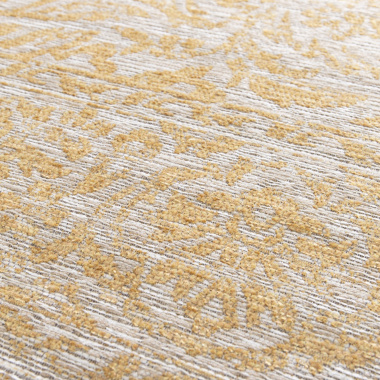 Tapis à motif oriental en tissu chenille recyclé Camélia jaune - gros plan