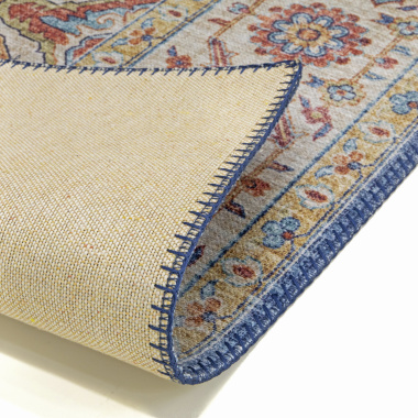 Tapis doux à motif oriental - Leïla - Marron et bleu - envers