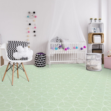 Sol Vinyle Textile économique - Rosace géométrique - Vert d'eau - chambre enfant
