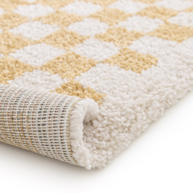 Tapis damier à poils longs - Colorama - Jaune rétro - envers