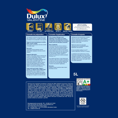 Dulux Valentine Le Blanc Haute Résistance - Toutes pièces - Mat Blanc - étiquette arrière