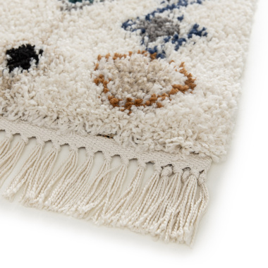 Tapis motif berbère à franges - Empreinte du désert - Bleu touareg, camel - coin