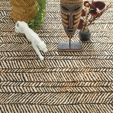 Tapis d'extérieur ou de salon - Motifs graphiques - Noir, crème et terracotta - Vue de haut