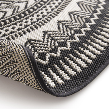 Tapis rond d'intérieur ou d'extérieur - Mandala - Noir - envers