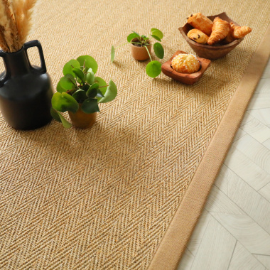 Tapis en sisal naturel - Veracruz chevron - Écru et camel - tranche