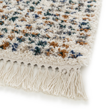 Tapis motif berbère à franges - Tribus du désert - Bleu touareg, camel - coin