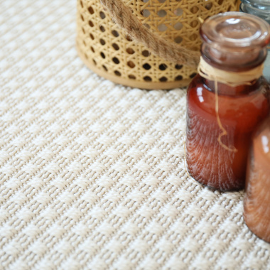 Tapis extérieur et intérieur tissé plat Sumatra blanc finition lin - zoom