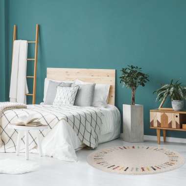 Tapis rond chambre d'enfant berbère - Adel - Beige et traits multicolore - chambre