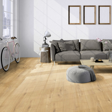 Parquet flottant Stratifié - Chêne Brun Doré - Ambiance salon