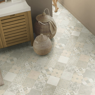 Sol PVC Best - Carreaux Art Déco - Crème et gris - Salle de bain