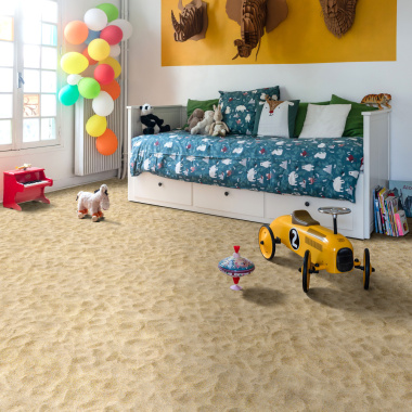 Chambre enfant avec tapis sur mesure vinyle imitation plage de sable réaliste