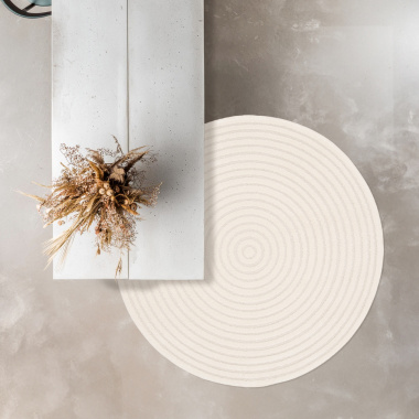 Tapis rond de salon en relief - Circle - Cercle écru et crème - vue du dessus