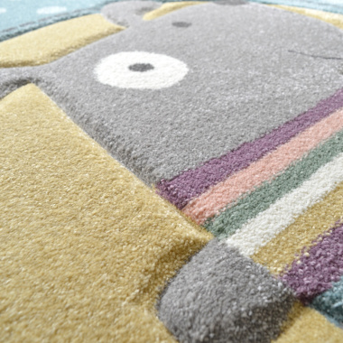 Tapis Mérinos Enfant Doggy - Chien marrant - Bleu à pois - vue de près