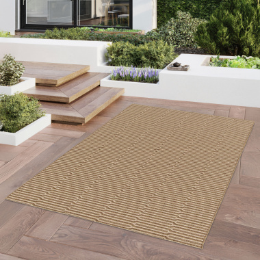 Tapis Capsule formes cuivrées, style chaleureux et épuré pour salon ou terrasse