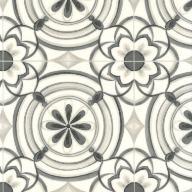 Motif noir sur fond crème du sol vinyle Textile Rénove - Effet carreaux de ciment Andalousie