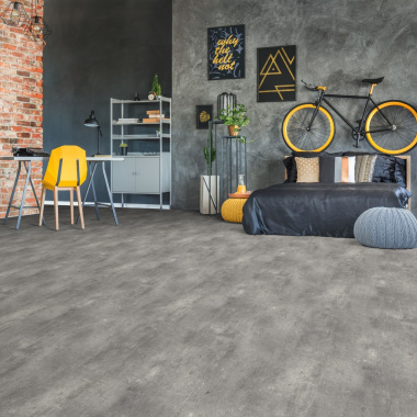 Sol Vinyle Textile Black Edition - Aspect béton griffé - Gris - Studio